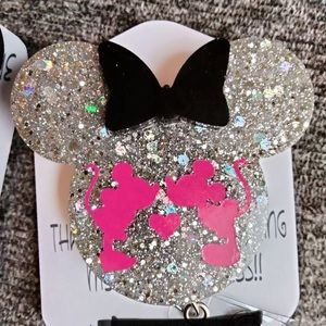 Valentines Girl Mouse Head Retractable Name Badge Reel ID Tag Holder